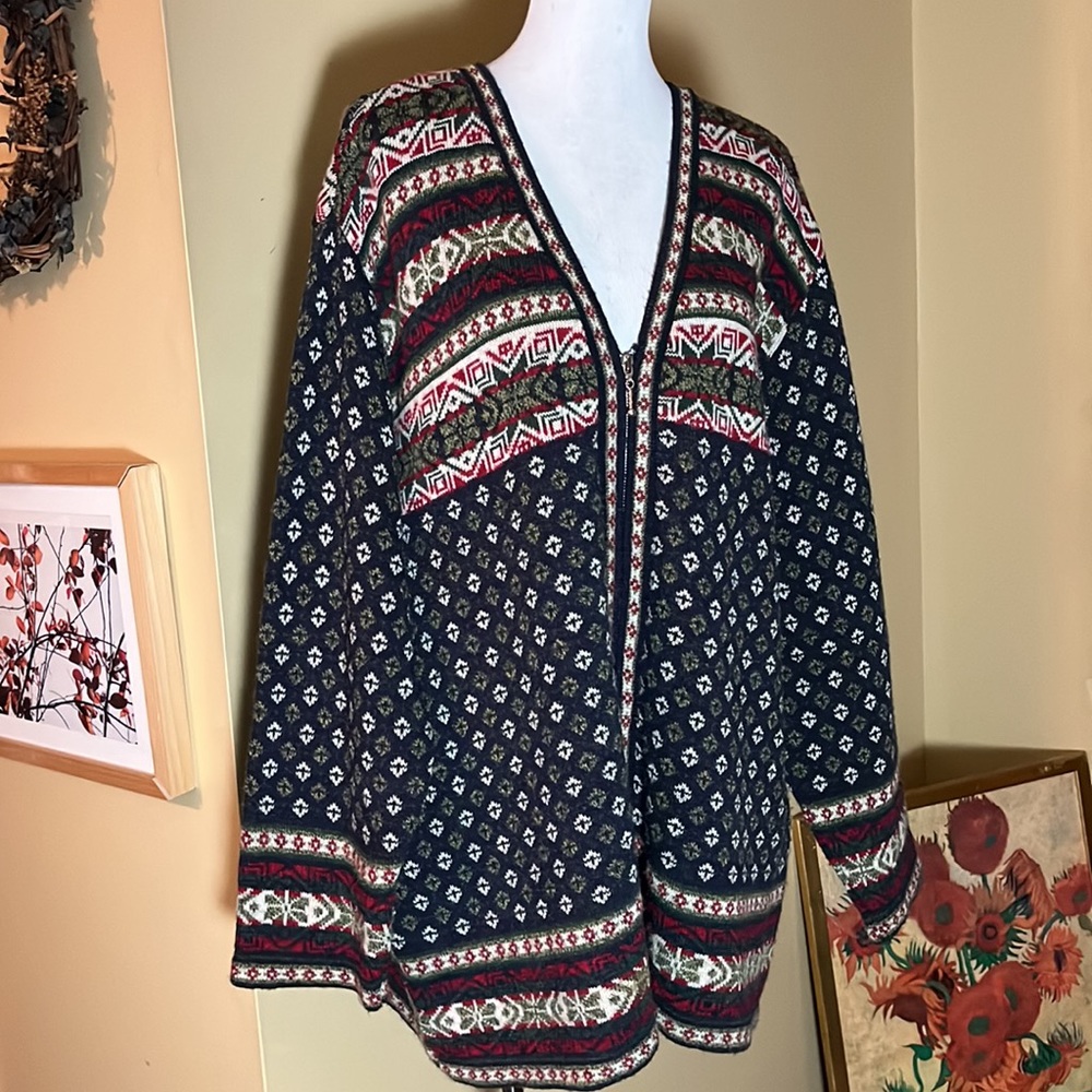 CABELLAS Size 2X NORDIC Ski Zipper Cardigan V-Neck Sweater Longline Cozy